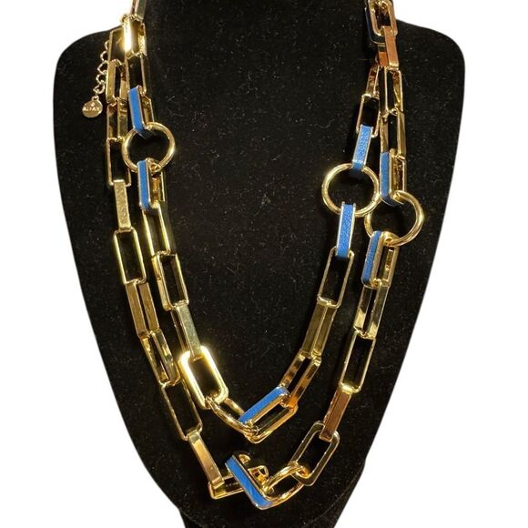 Alfani Gold and Blue paper clip 42”Necklace - Picture 2 of 4